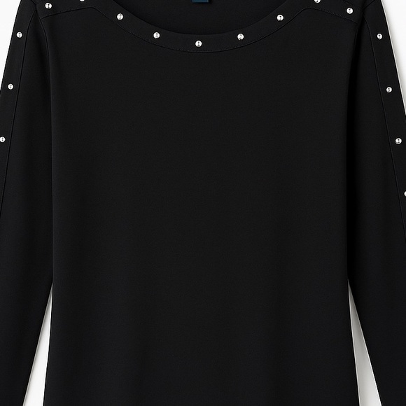 Karen Scott’ Black Long Sleeve Top Size L – Studded Neckline & Sleeve Detail - Picture 14 of 15